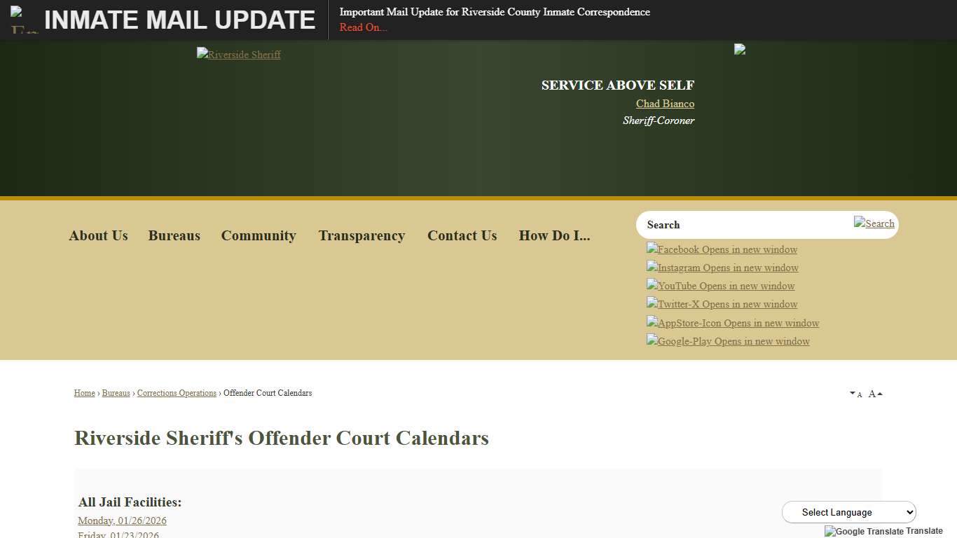 Riverside Sheriff's Offender Court Calendars Riverside County Sheriff, CA
